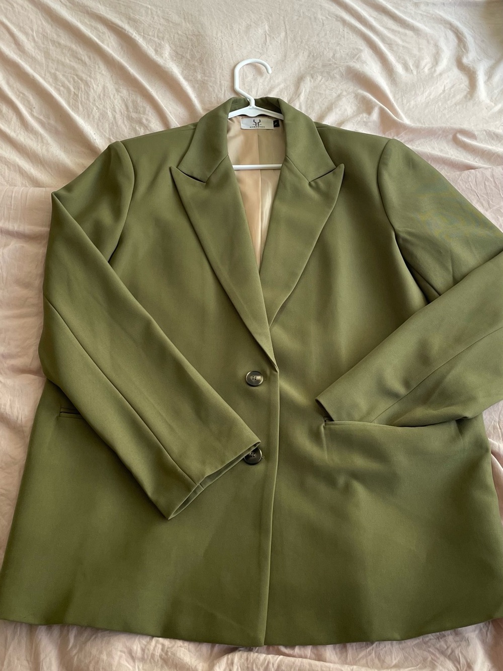 Women's Olive Green Single-Breasted Blazer Jacket